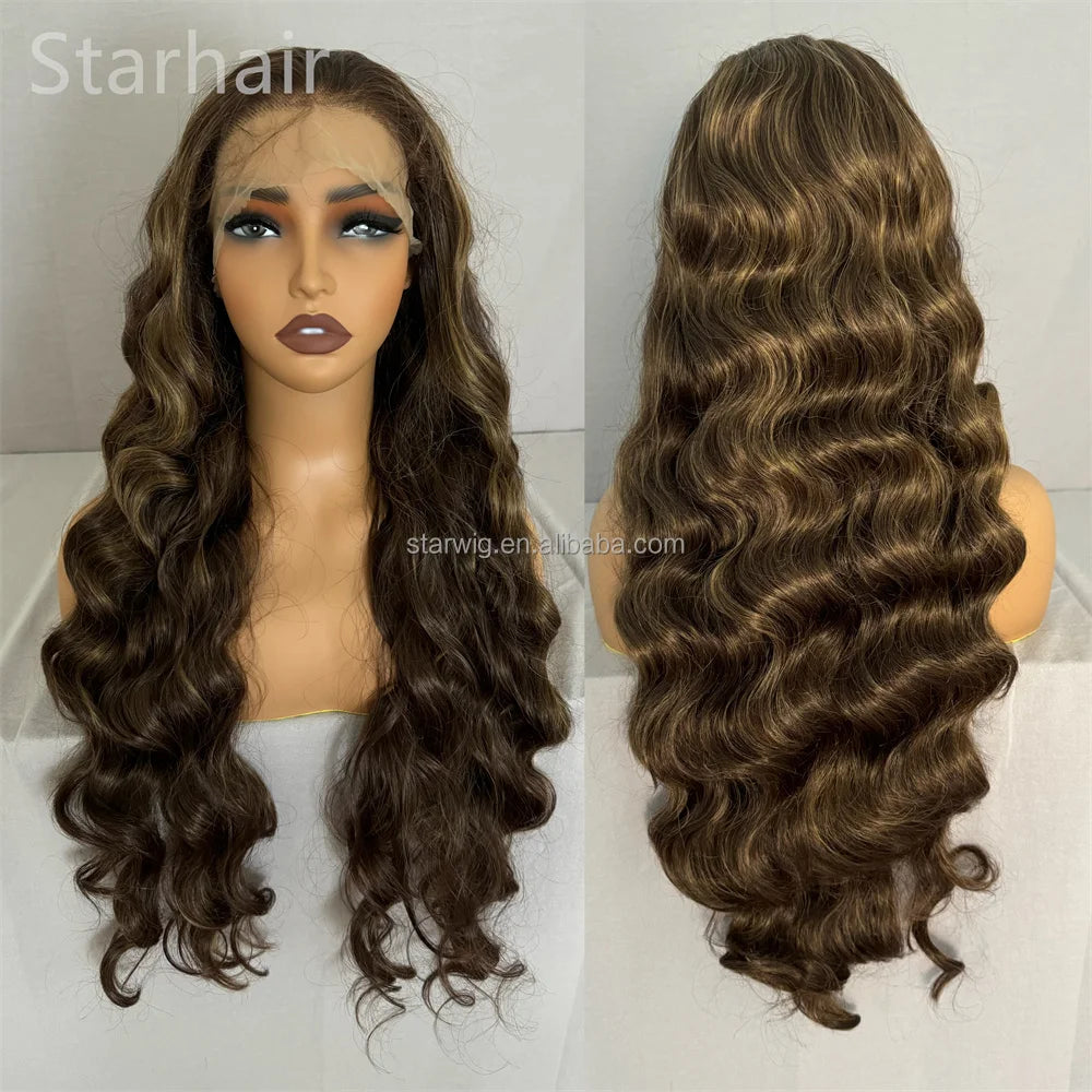 Hot Selling Pre Plucked Hairline 613# Kinky Straight Heat Resistant Glueless Synthetic Lacefront Wig for Black Womens Daily Use