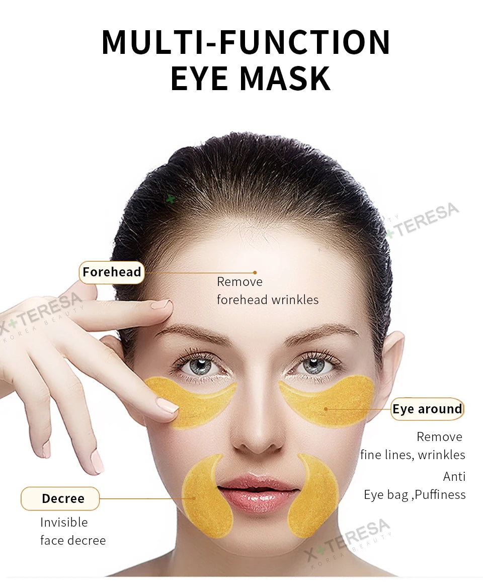 24K Gold Eye Patches Korean Collagen Firming Tender Eye Care Hydrogel Relax Seaweed Green Eyes Mask Moisturizing Hydrating