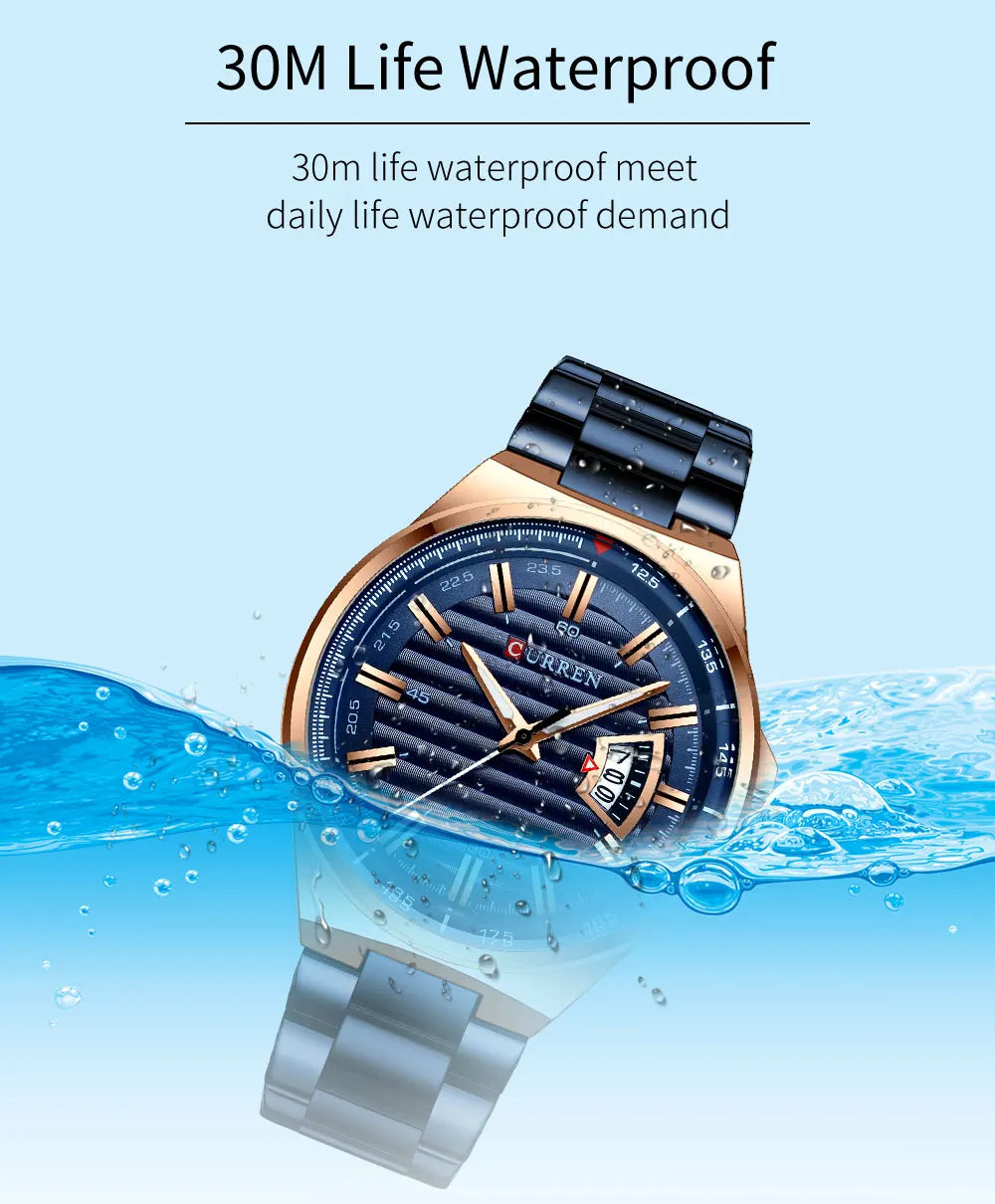 CURREN Man Brand Luxury Watch Stainless Steel Band Quartz Wristwatch Auto Date Clock Male with box