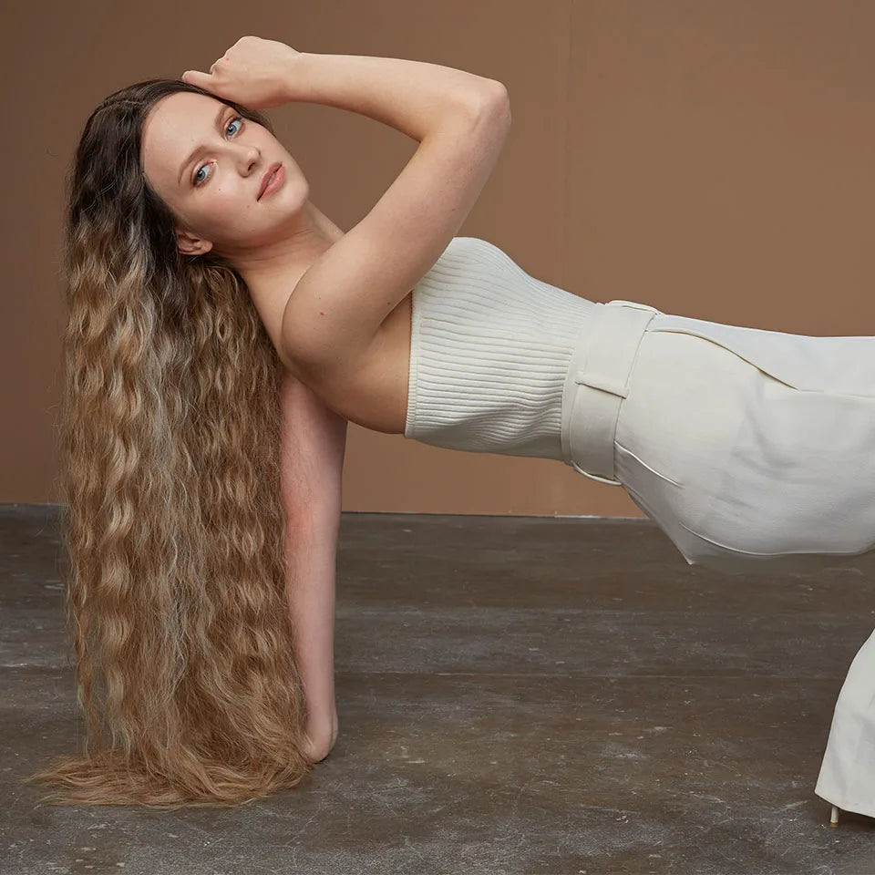 Synthetic Wigs Cosplay Loose Wave Hair Lace Front Wigs For Women Ombre Brown Water Wave 42 Inch Curly Hair Heat Resistant Wig