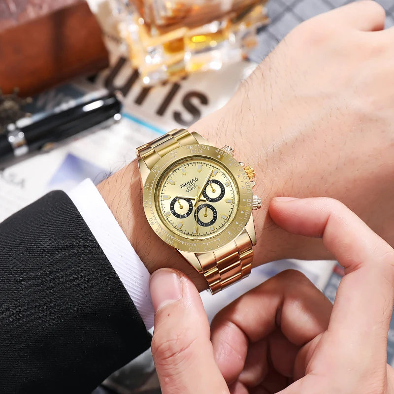 2024 New Fashion Stainless Steel men quartz wristwatches Gold Sliver Luxury Brand Top Quality Men Quartz Watch Relogio Masculino