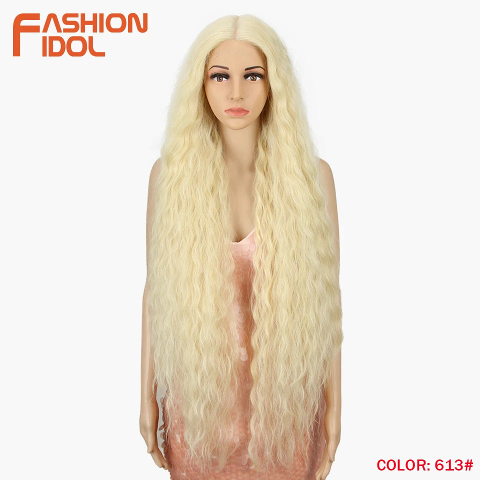 Synthetic Wigs Cosplay Loose Wave Hair Lace Front Wigs For Women Ombre Brown Water Wave 42 Inch Curly Hair Heat Resistant Wig