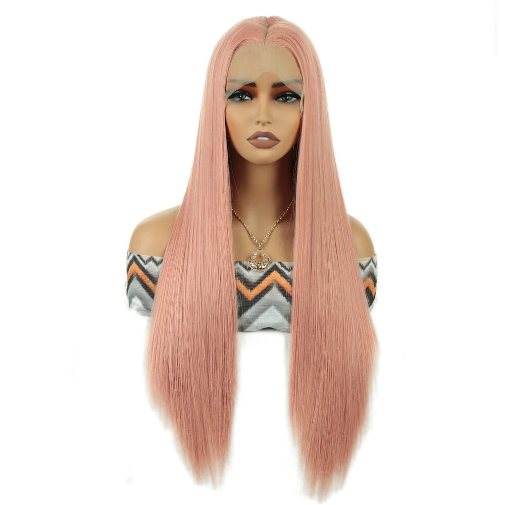 Wholesale High Temperature Fiber 30 Inches Long Straight Lace Wigs for Women Chocolate Brown Synthetic Lace Front Wigs