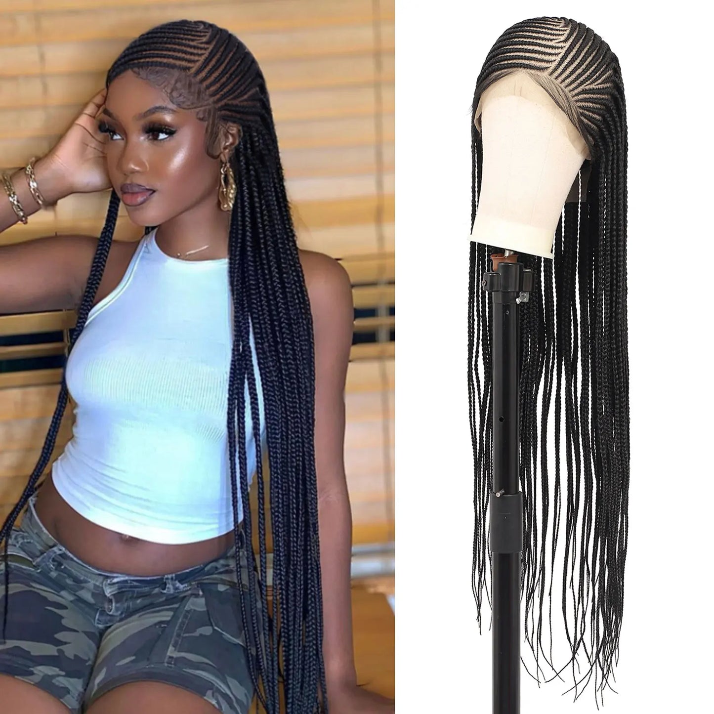 13X8 HD Lace Front Box Braided Wigs for Women Lemonade Cornrow Braids Wigs with Baby Hair Synthetic Lace Frontal Braid Wig 36"
