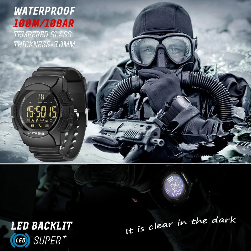 Men's Watch Military Water Resistant 100M NORTH EDGE Sport Watch Army Led Digital Wrist Stopwatches For Male For IOS Android