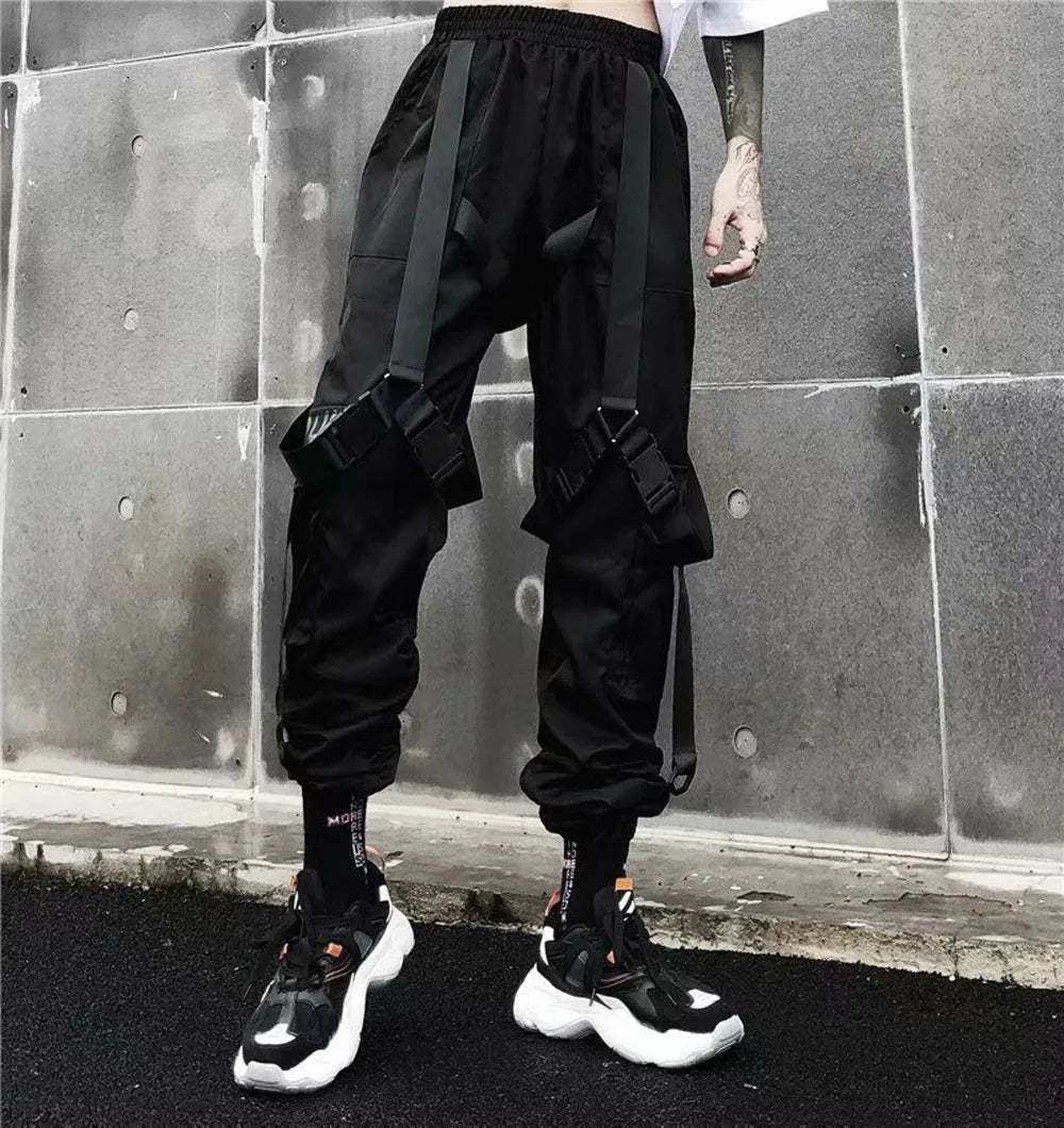 Joggers Cargo Pants for Men Casual Hip Hop Hit Color Pocket Male Trousers Sweatpants Streetwear Ribbons Techwear Pants