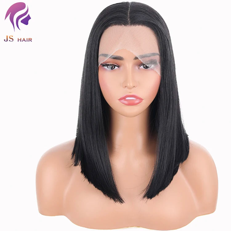 Wholesale Prices Custom logo Heat Resistant Synthetic Hair Frontal Short Wigs Silky Straight Wave bob Wigs for Black Women bob