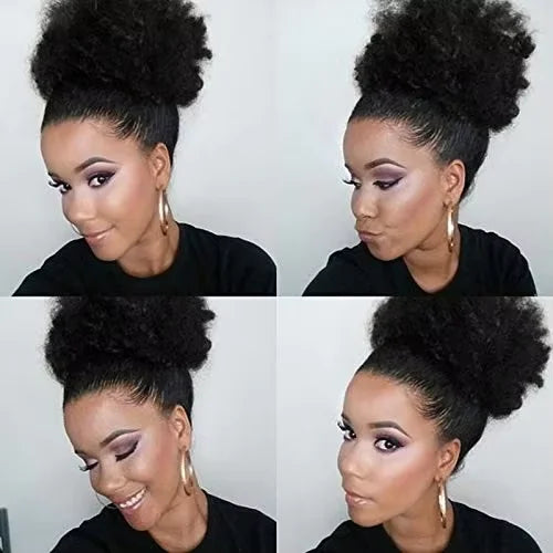 Fujia Synthetic Curly Hair Ponytail African American Short Afro Kinky Curly Wrap Drawstring Puff Ponytail Hair Extensions Wig