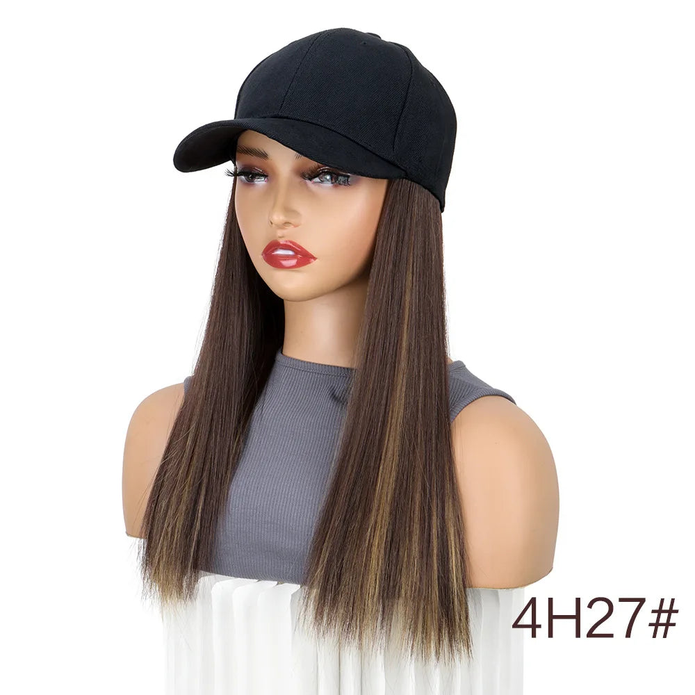 Women Natural Looking Hat Wigs Short Straight 18inch Bob Hair Wig With Baseball Hat Heat Resistant Hair With Adjustable Hat