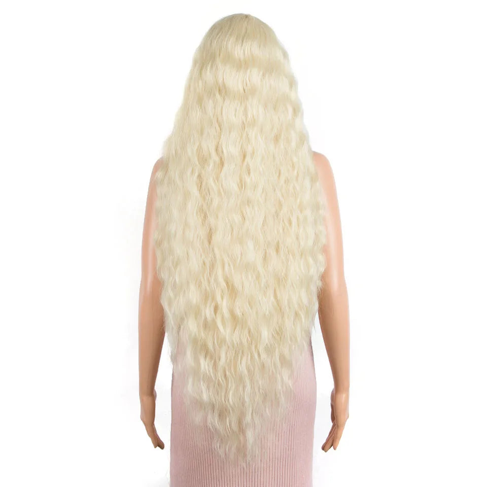 Synthetic Wigs Cosplay Loose Wave Hair Lace Front Wigs For Women Ombre Brown Water Wave 42 Inch Curly Hair Heat Resistant Wig