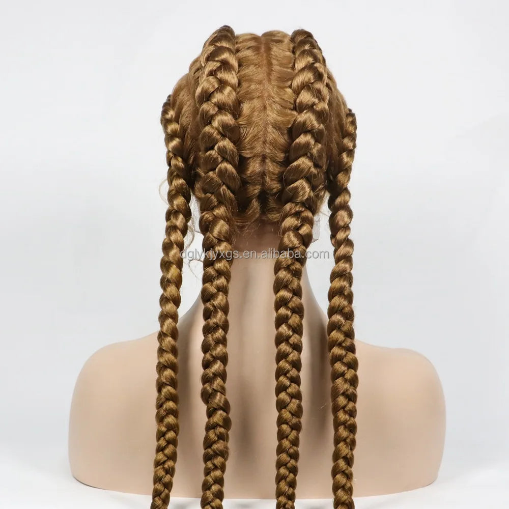 Hot Sale Synthetic Lace Wigs 32inch Long Box Braid Lace Wig Handmade Braided Synthetic Wigs for Women Hair Support Average Size