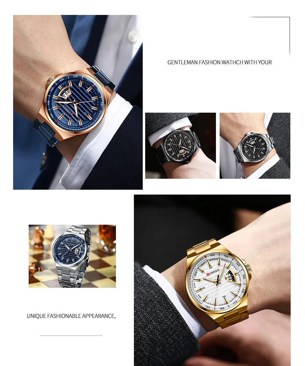 CURREN Man Brand Luxury Watch Stainless Steel Band Quartz Wristwatch Auto Date Clock Male with box