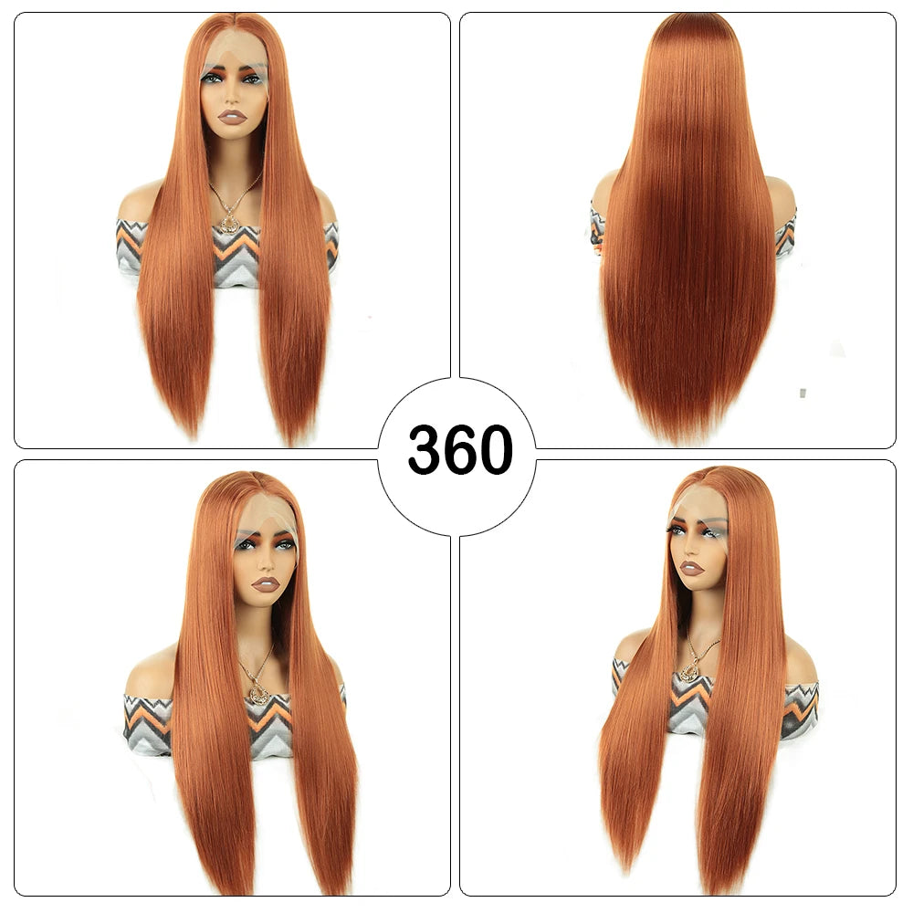 Wholesale High Temperature Fiber 30 Inches Long Straight Lace Wigs for Women Chocolate Brown Synthetic Lace Front Wigs