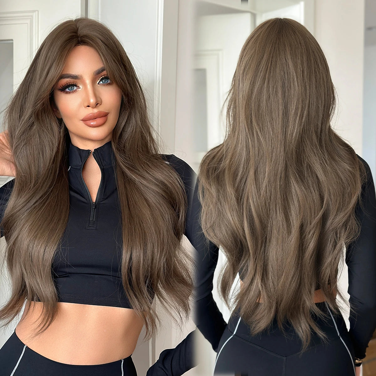 30 Inch Extra Long Brown Curly Middle Parted Synthetic Matte Hair Wig for Women Heat Resistant Temu Hot Sale
