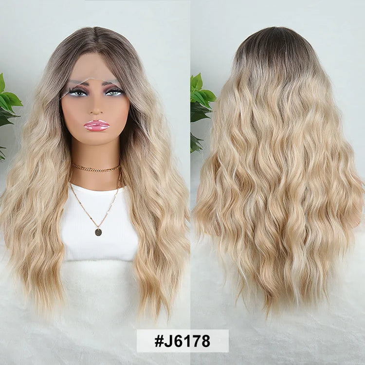 Julianna Lace Front Wig Highlight Ombre Colored Natural Hairline Heat Resistant Body Loose Deep Wave Synthetic Lace Frontal Wig
