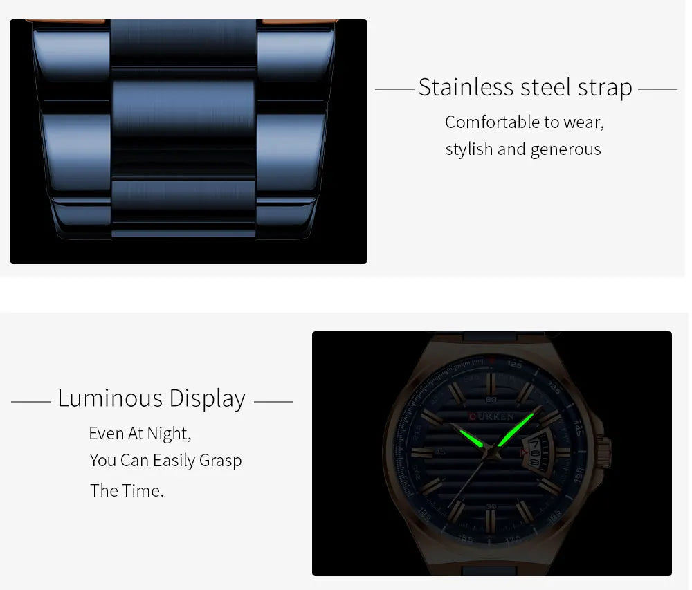 CURREN Man Brand Luxury Watch Stainless Steel Band Quartz Wristwatch Auto Date Clock Male with box