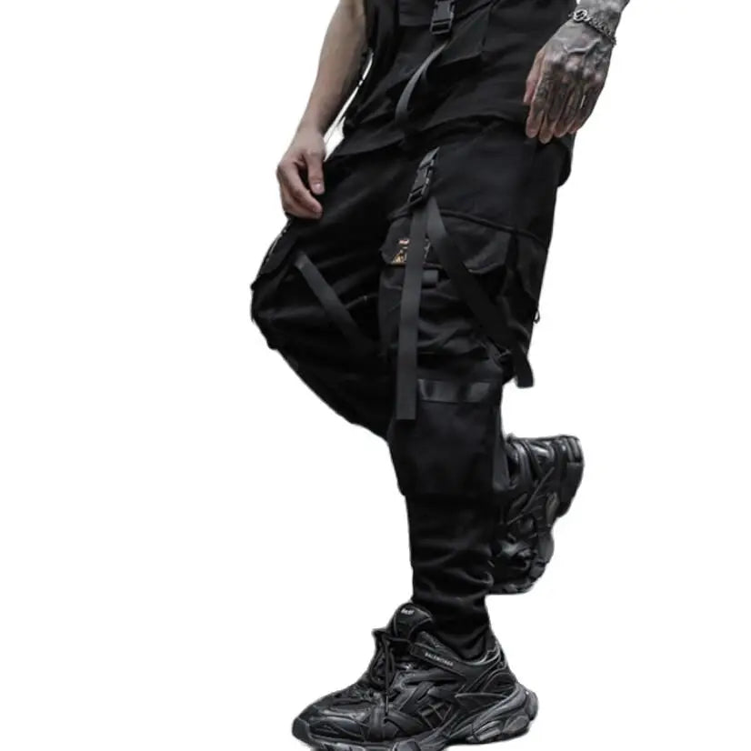 2021 Mens casual ribbons techwear cargo pants with many pockets man harajuku vintage punk harem pants hip hop trousers