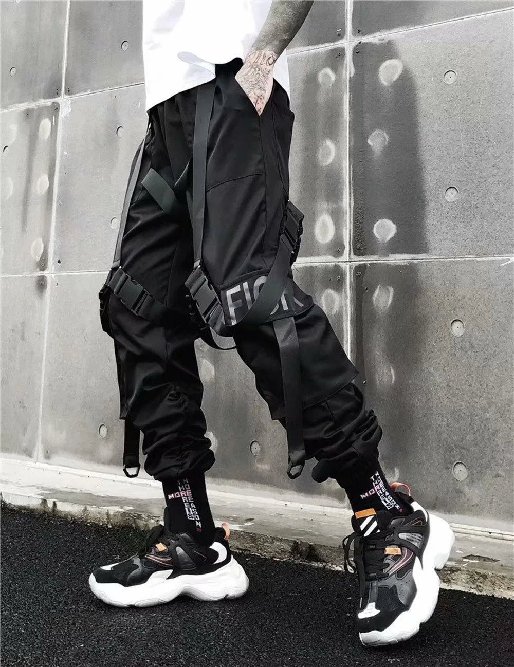 Joggers Cargo Pants for Men Casual Hip Hop Hit Color Pocket Male Trousers Sweatpants Streetwear Ribbons Techwear Pants