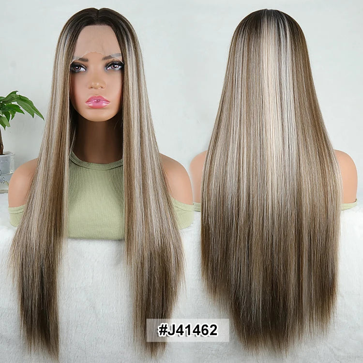 Julianna Lace Front Wig Highlight Ombre Colored Natural Hairline Heat Resistant Body Loose Deep Wave Synthetic Lace Frontal Wig