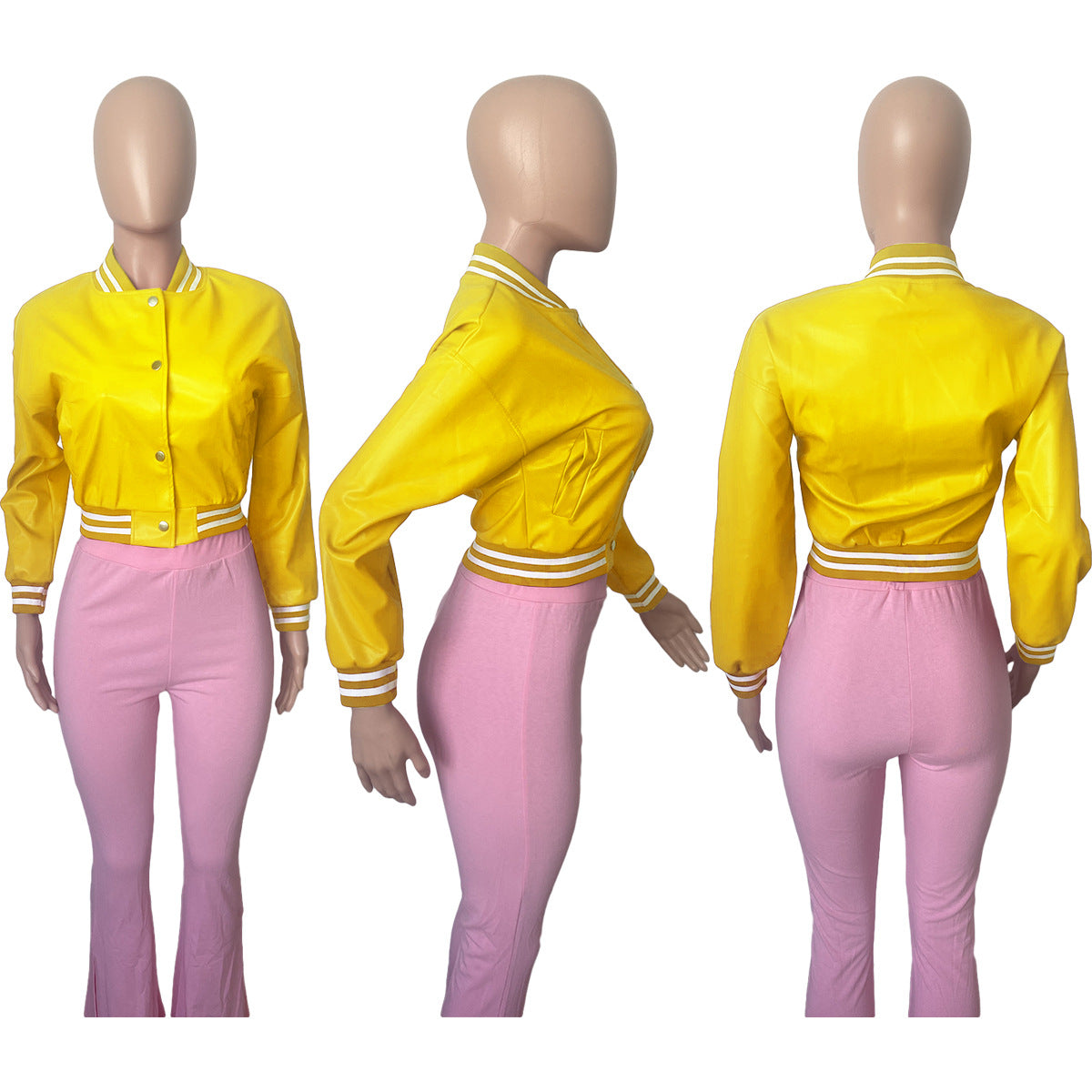 CM.YAYA Women Faux Leather Striped Side Baseball Single Breasted Jacket Winter Autumn INS Streetwear Active Outcoat