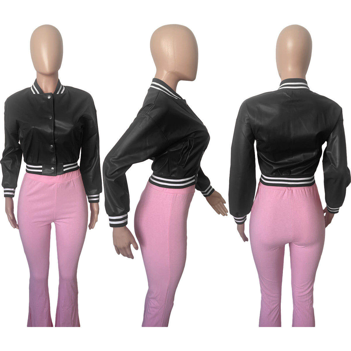 CM.YAYA Women Faux Leather Striped Side Baseball Single Breasted Jacket Winter Autumn INS Streetwear Active Outcoat