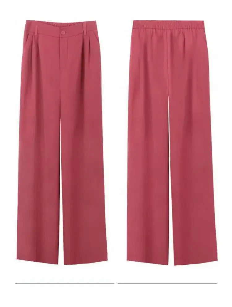 High Waist Wide Leg Thin Suit Pants Women's Loose Fitting Casual Floor Length Trousers Straight Cut Slimming Effect
