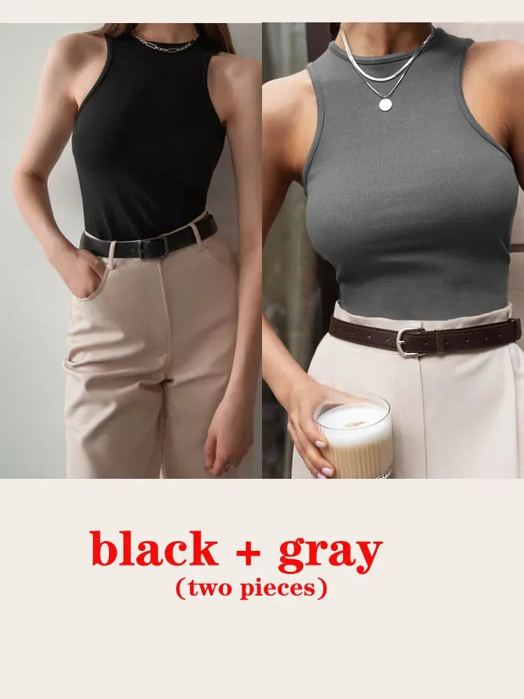 Women's Corset Summer 100% Cotton Crop Top Y2k Knitted Camis O Neck Knit Camisole Sleeveless Vest Solid Slim Tank Tops Women