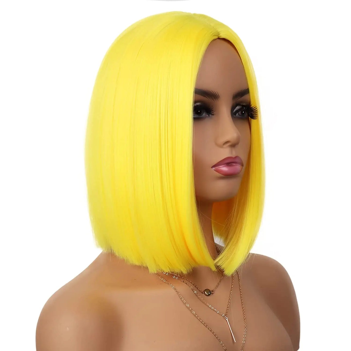 Synthetic Short Straight Bob Wig Middle Part Heat Resistant Synthetic Wigs for Halloween Cosplay Party
