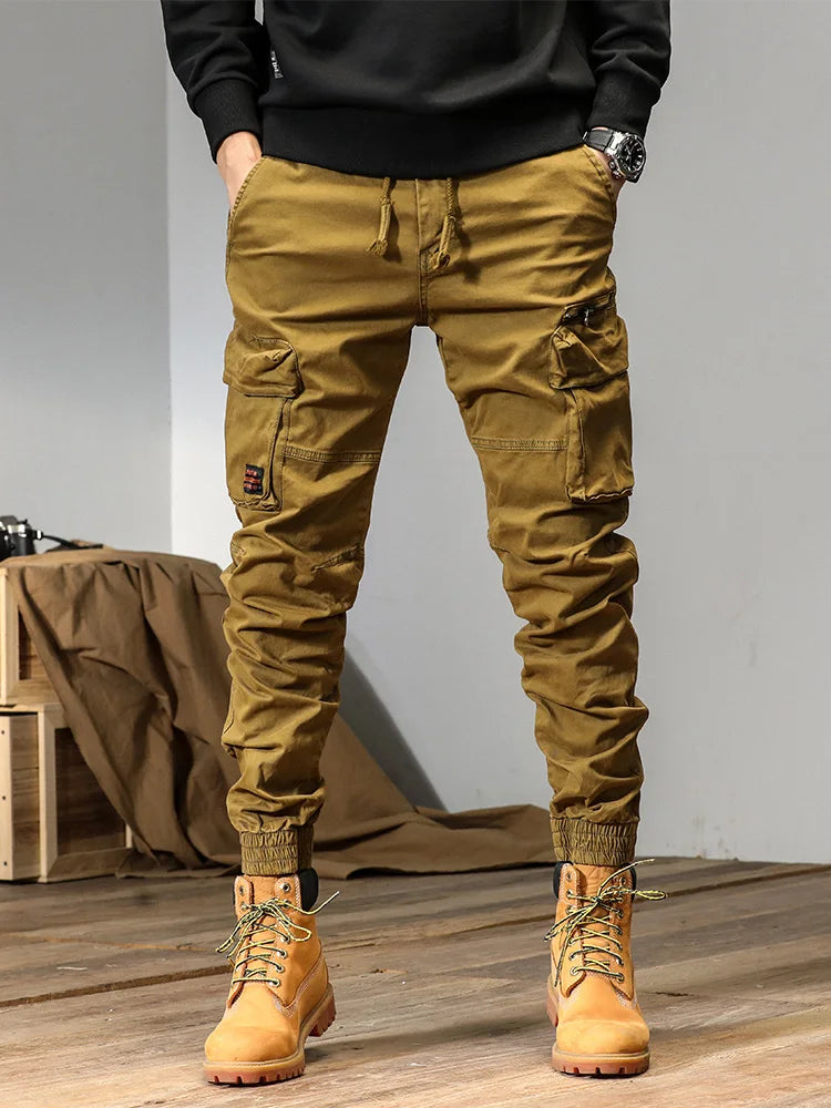 Spring and autumn trendy Cargo pants for men, slim, leggings, ruffian and handsome trousers, American multi bag pants, outdoor v