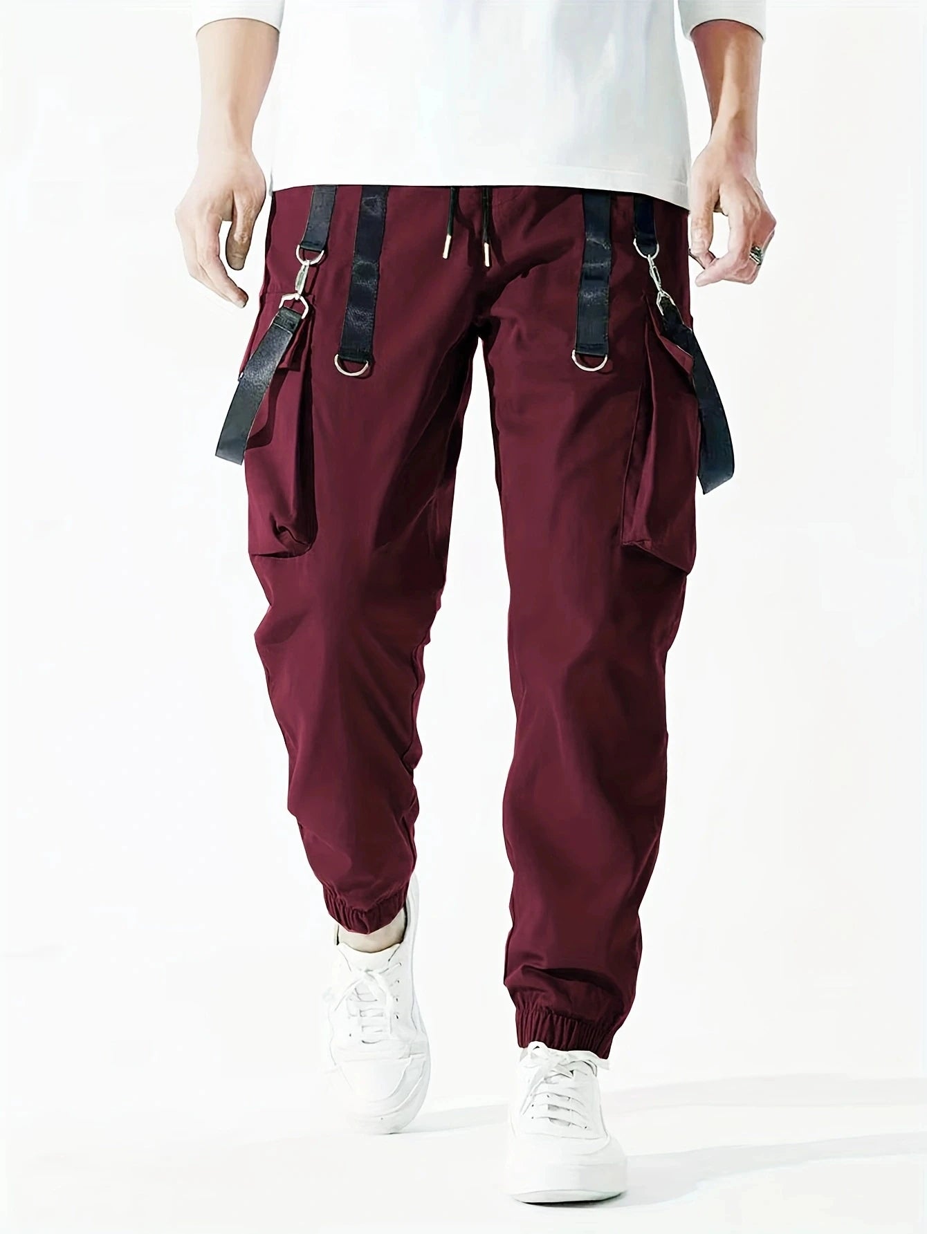 Fashion Men's Casual Techwear Drawstring Multi Flap Pockets Cargo Pants Hip hop Joggers Pant
