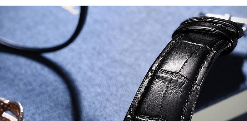 Fashion Mens Watches Top Brand Luxury Genuine Leather Strap Quartz Men's Watch Business Casual Date Chronograph Watch Men