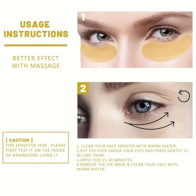 60Pcs 24K Gold Moisturizing Eye Mask Relieves Eye Fatigue and Nourishes Eye Circles Collagen Crystal Eye Mask