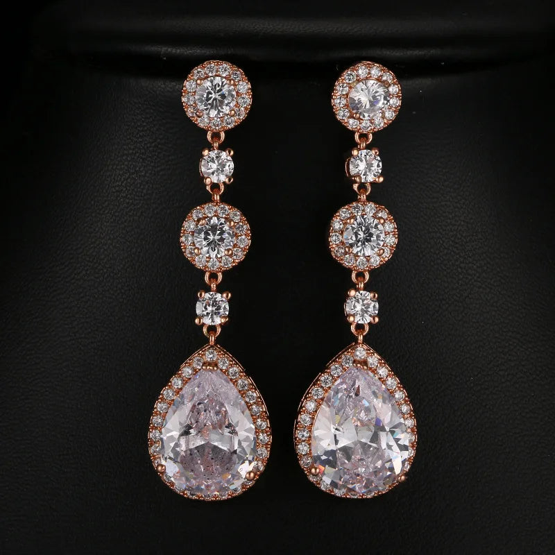 Minimalism Teardrop Round Zircon Long Dangle Earrings for Women 2021 Wedding Engagement Jewelry Bridal Drop Earrings Statement