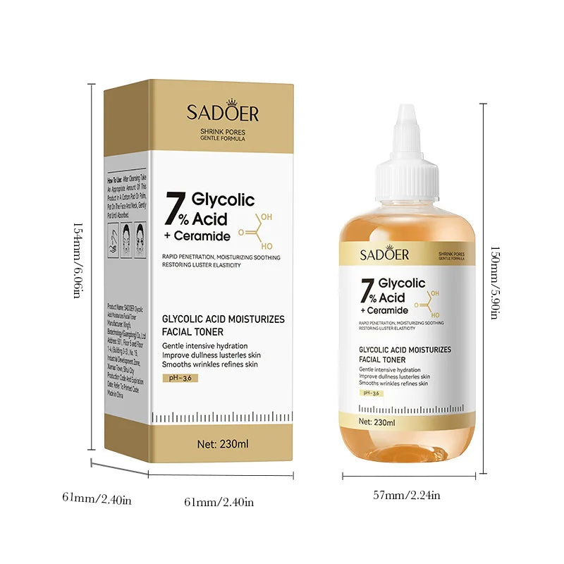 SADOER Glycolic Acid Toner Face Serum Facial Skincare Moisturizing Facial Toner Anti-aging Anti Wrinkles Face Essence Skin Care