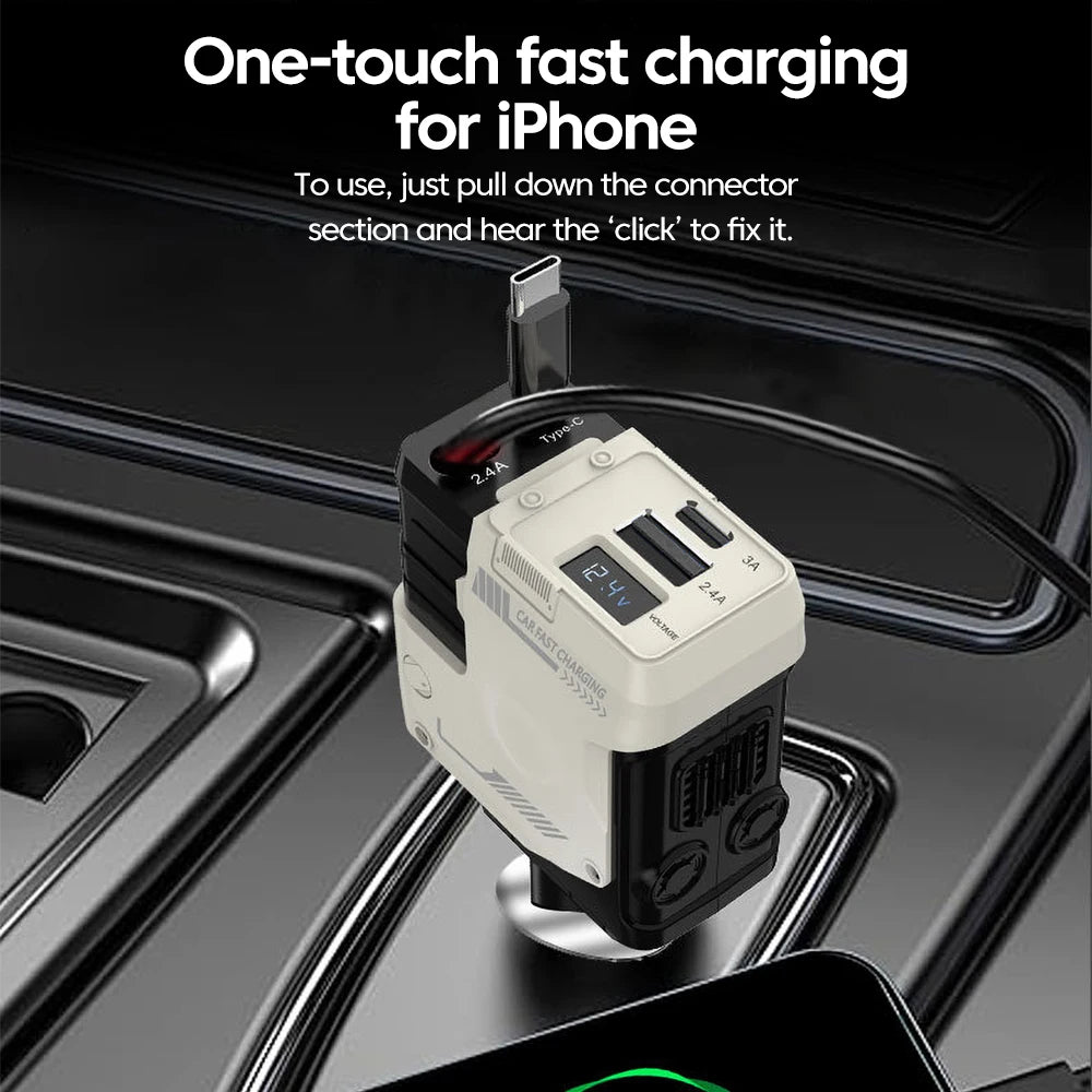 Elough 120W Car Charger Super Fast Flash Charge USB/Type C Multi Port Charger 4 in 1 Expansion Cable