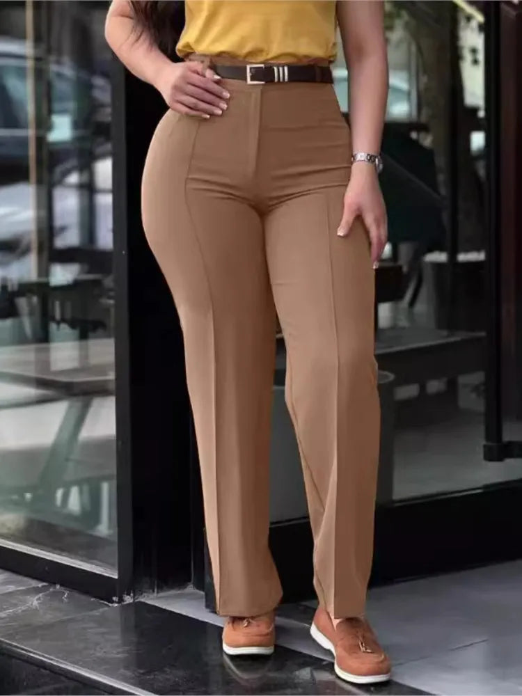 Women's Pants Spring Autumn High Waist Straight Leg Work Pants New Fashion Solid Long Pants Slim Fit Elegant Pants Female