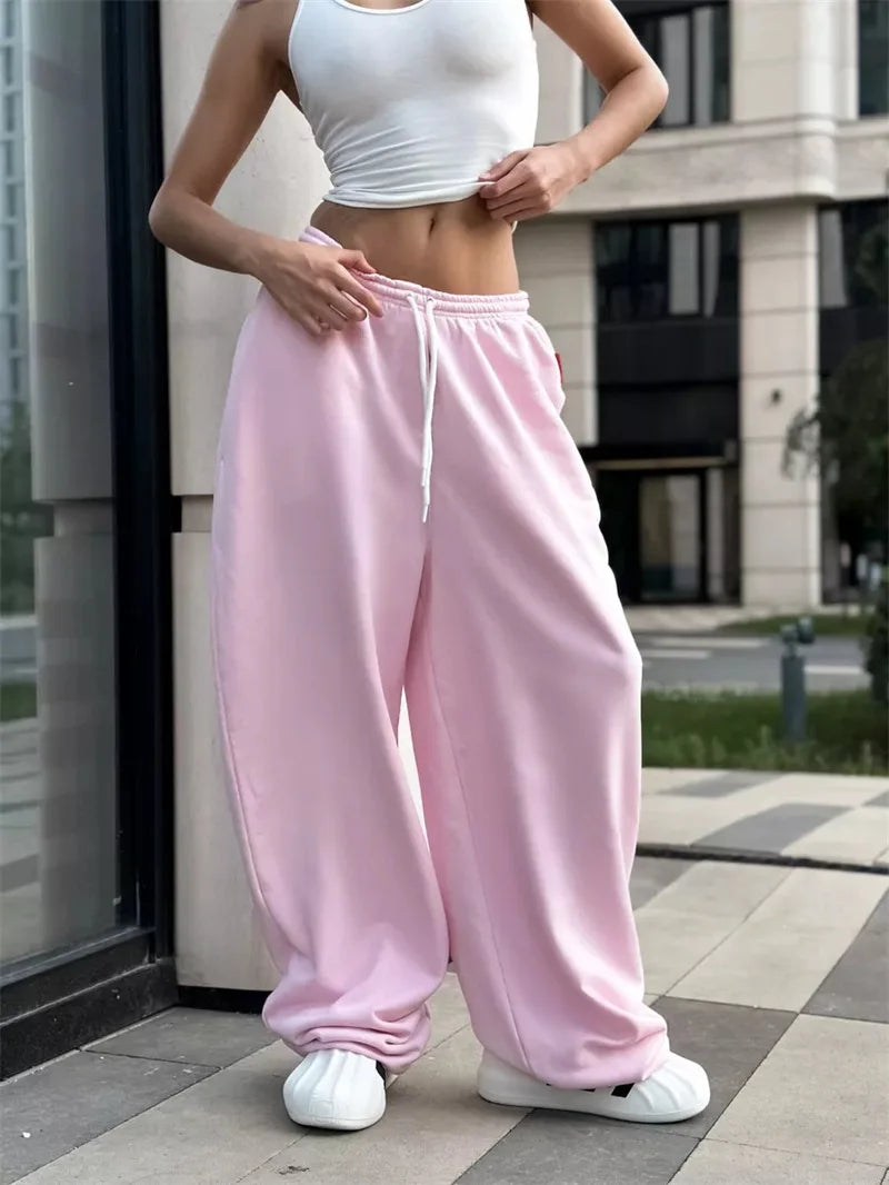 Pant Women Wide Leg Long Pants High Waist Straight Trousers Y2k Streetwear Elegant Splice Casual Loose Work Jogger Sports 2025