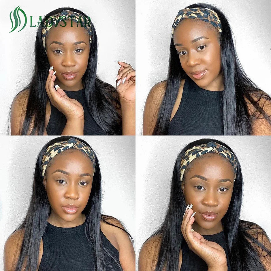 Brazilian Straight Hair Headband Wig Remy Human Hair Wigs For Women Scarf Wig Straight Hair Wigs With Headband