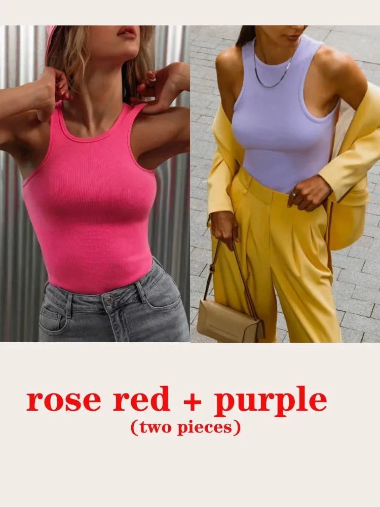Women's Corset Summer 100% Cotton Crop Top Y2k Knitted Camis O Neck Knit Camisole Sleeveless Vest Solid Slim Tank Tops Women