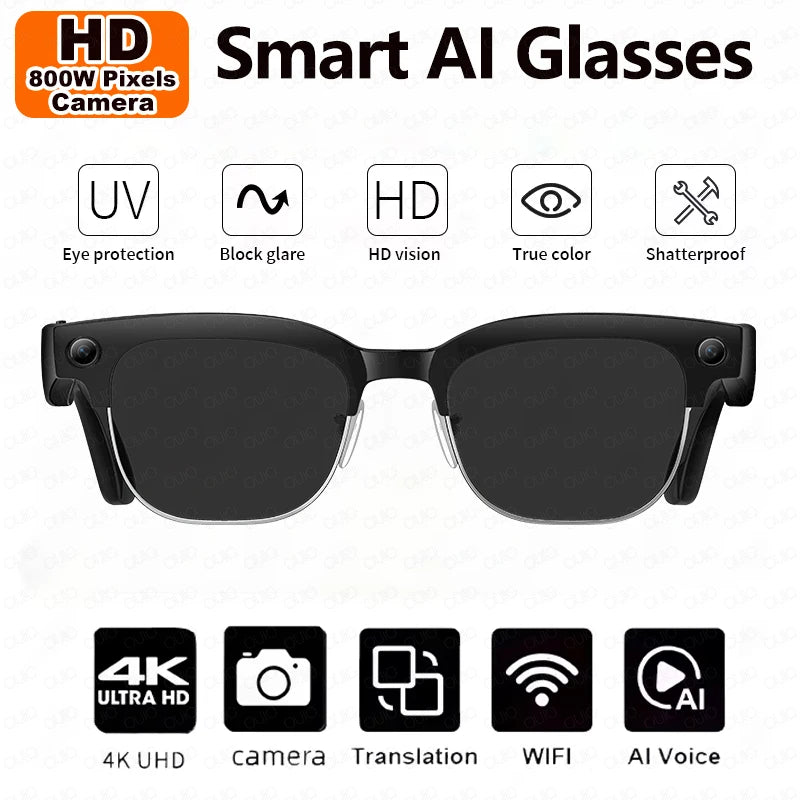 Smart AI Translation Smart Glasses Take Photos Recognizing Objects 4K Camera Bluetooth Music Call Intelligent Recording Glasses