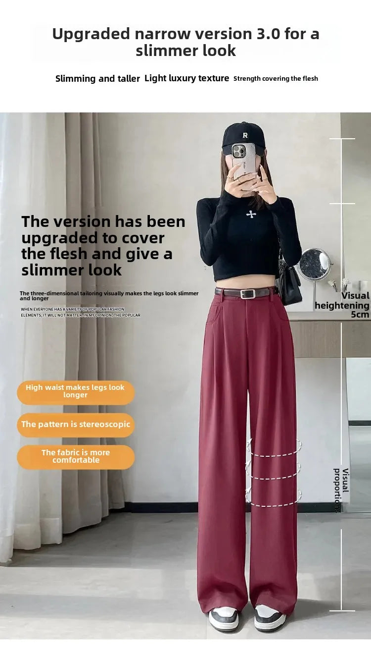 High Waist Slim Fit Straight Leg Suit Pants Wide Leg Casual Trousers Women's Autumn New Arrival Red Color Business Office Wear