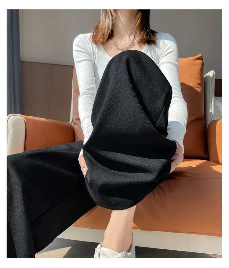 High Waist Slim Fit Straight Leg Suit Pants Wide Leg Casual Trousers Women's Autumn New Arrival Red Color Business Office Wear