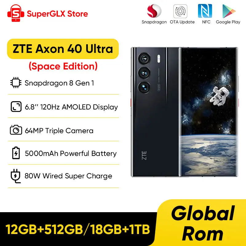 New ZTE Axon 40 Ultra Space Edition 5G Smartphone with UDC Tech Snapdragon 8 Gen 1 6.8" 120Hz AMOLED Display 5000mAh Battery