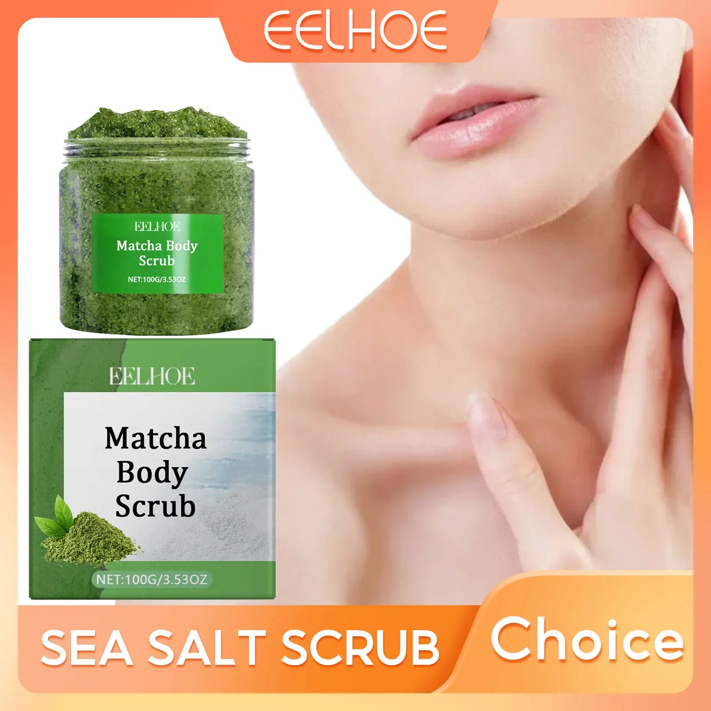 Sea Salt Body Scrub Cleansing Pores Purifying Remove Dead Skin Improve Dry Rough Skin Smoothing Exfoliating Green Tea Scrub 100g