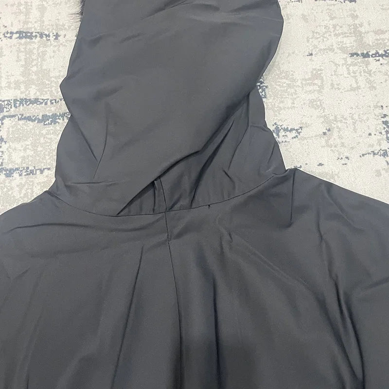 Men Women Oversized Poster Style Black Fur Collar Vultures YZY Kanye Hoodie Top Quality Nylon Nylon Woven Windproof Pullover