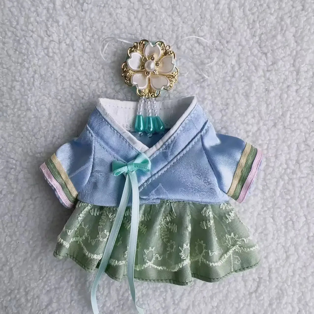 For 15/17cm Labubu Doll Accessories Labubu 3.0 Outfit Korean Traditional Style Dress Set with Hair Clip Doll Clothes