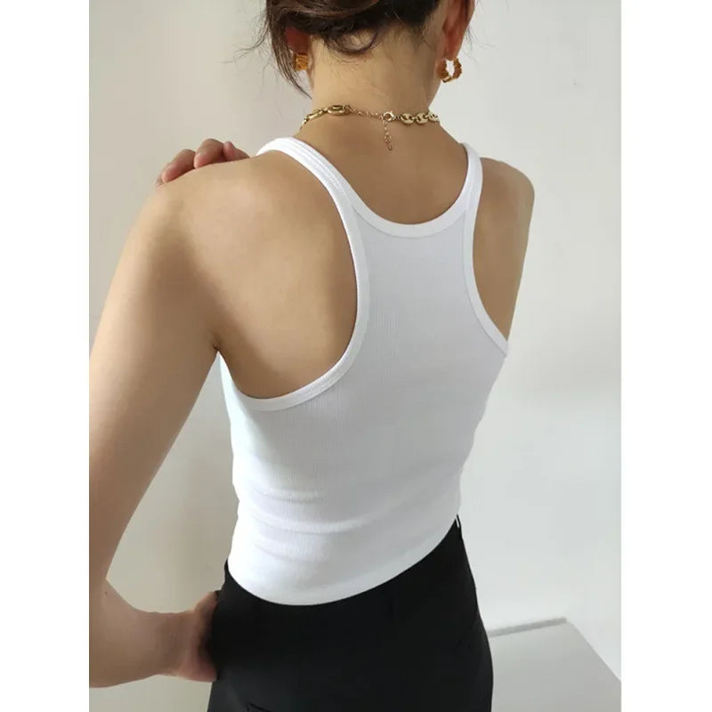 European Style Screw Thread Fitness Tank Top Women's Inner Wear Summer Outer Wear Fine Shoulder Strap Work Shirt Polyester Fiber