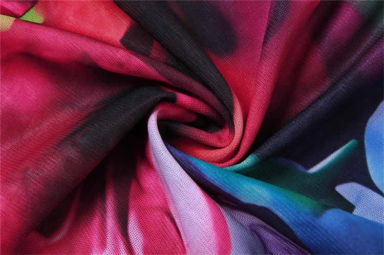 kliou Summer Women Mid-Calf Streetwear Mesh Dress K23D33078 Girl Mul-ti color Print Halter Backless Vestido Slim Shirring Robe