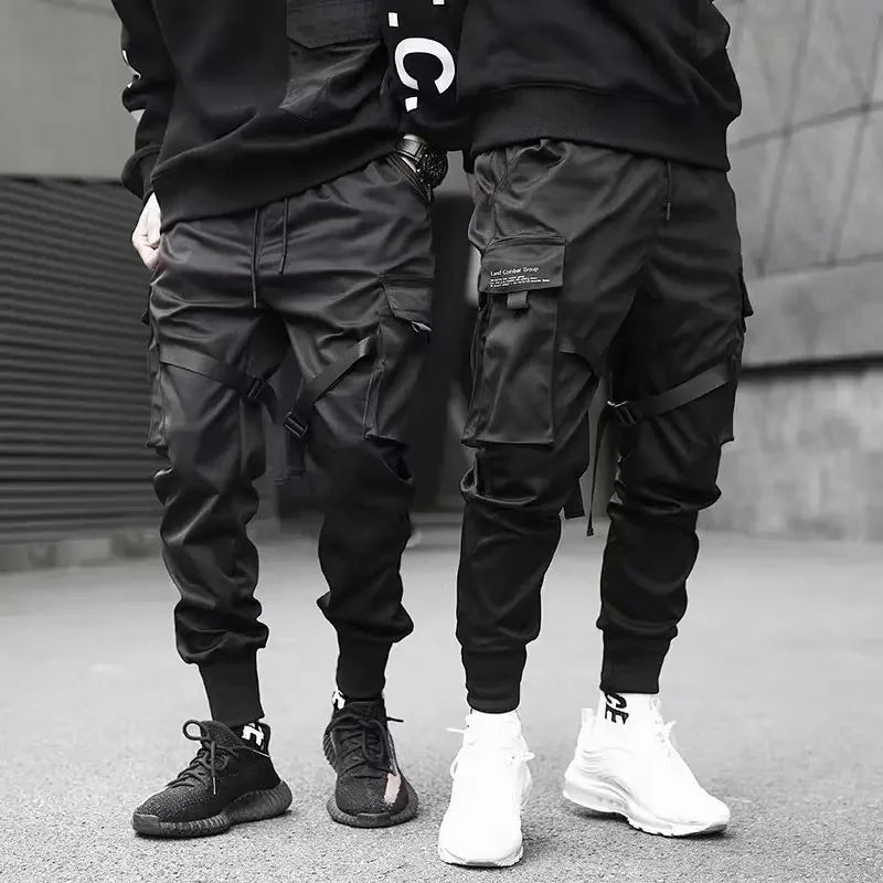 Trendy Men's Loose-fit Cargo Pants Autumn Winter Bell Bottoms Multiple Pockets Casual Style Street Dance Fashion