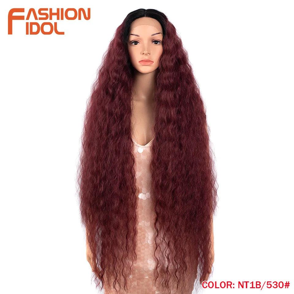 Synthetic Wigs Cosplay Loose Wave Hair Lace Front Wigs For Women Ombre Brown Water Wave 42 Inch Curly Hair Heat Resistant Wig